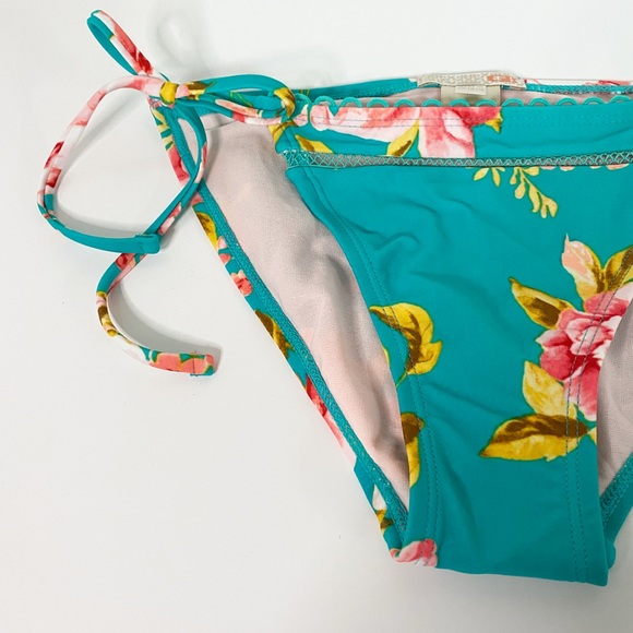 NWT Teal Floral Print Side Tie Bikini Bottom - Picture 6 of 6